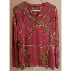 Realtree Womens XL Camouflage Pink Long Sleeve Henley T-Shirt Camo